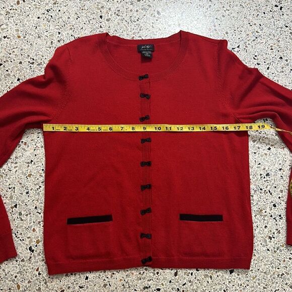 Lord & Taylor red merino sweater black bow small s - Picture 7 of 10